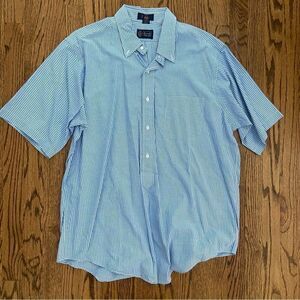 Mens vintage 100% cotton Carolina blue & white gingham check SS button down XL